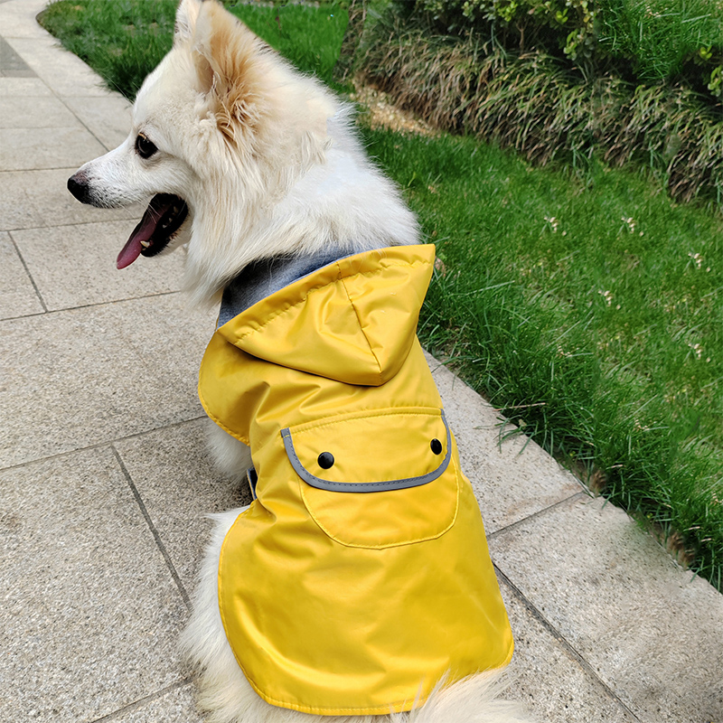 Waterproof Pet Clothes Dog Raincoat Dogs Rain Jacket Lined Reflective Poncho Rainwear Pocket Hooded Leash Hole Adjustable for Small Medium Dogs Puppy