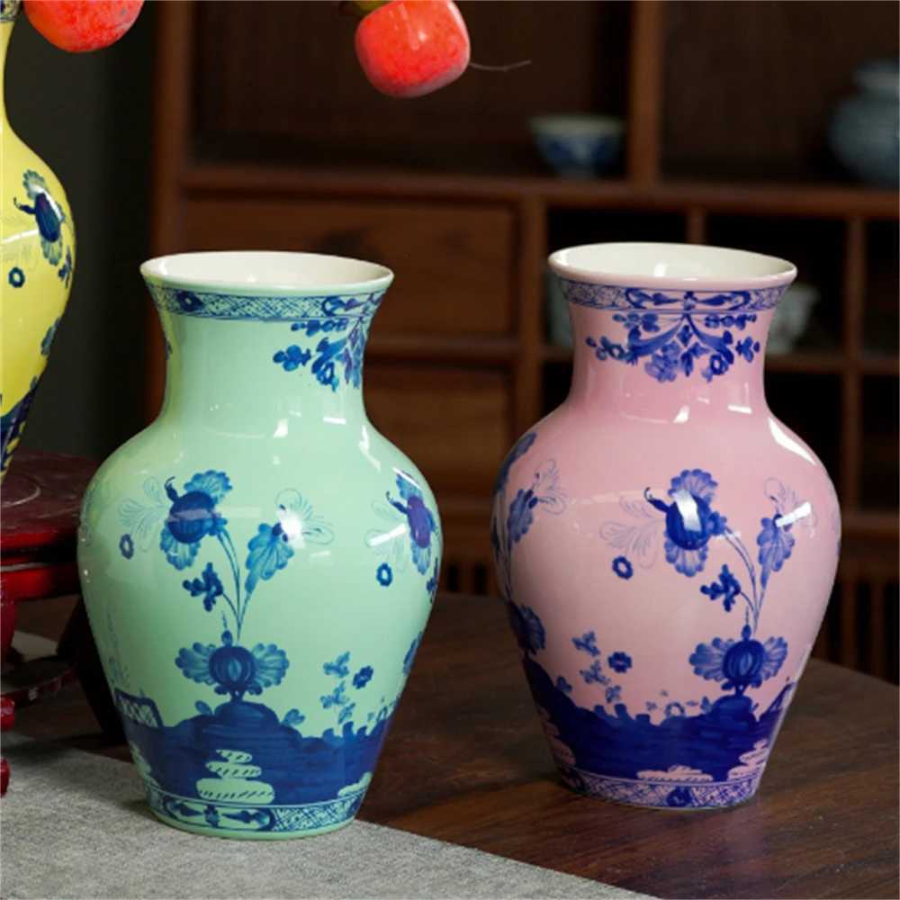 Light Luxury Blue And Flower Hand-Painted Vase Home Decoration Ceramic Vase Flower-Arranging Hydroponic Vase Hallway Ornaments C251124