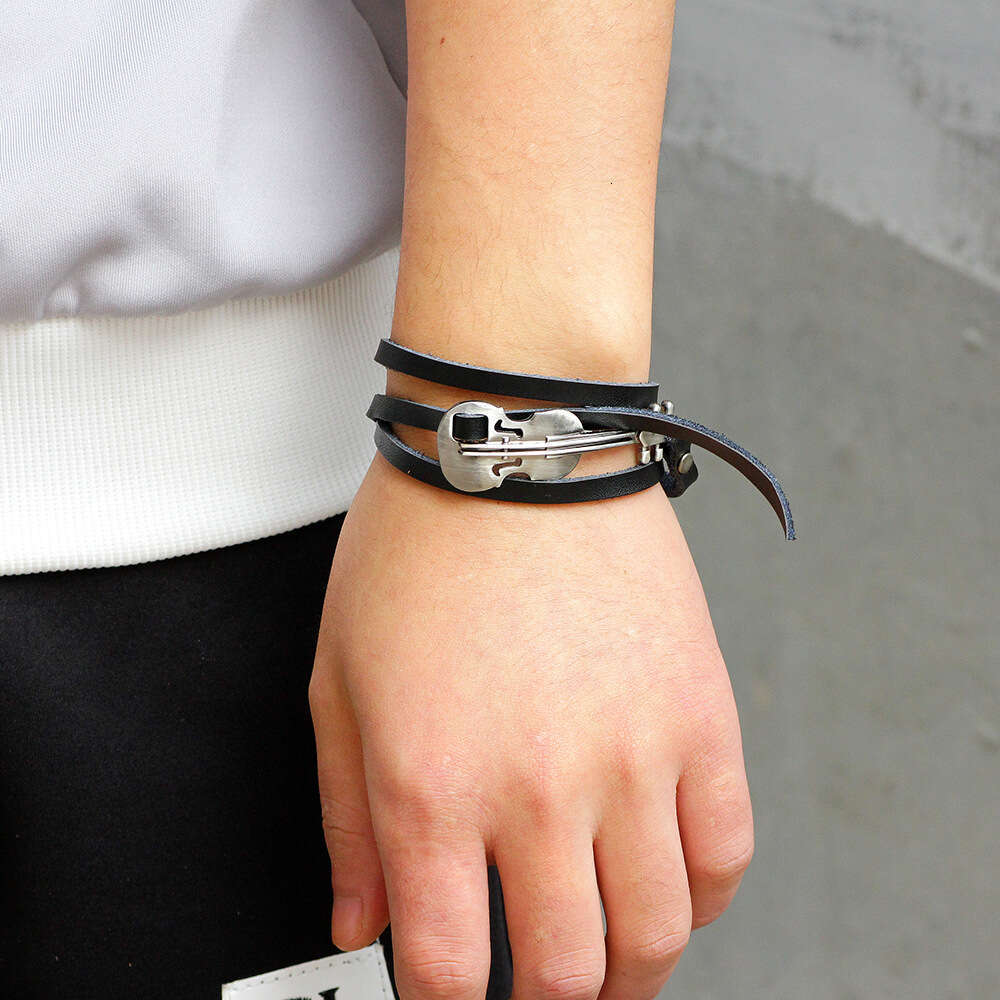 Personalized Fashion Guitar Bronze Accessories Violin Genuine Leather Bracelet Versatile
