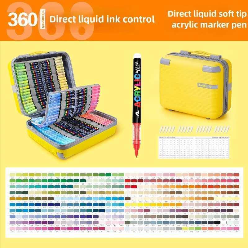 GUANGNA 360 Colors Direct Liquid Acrylic Paint Pens Markers Brush Tip Paint Markers for Rock Wood Canvas Christmas Gift DIY G251124