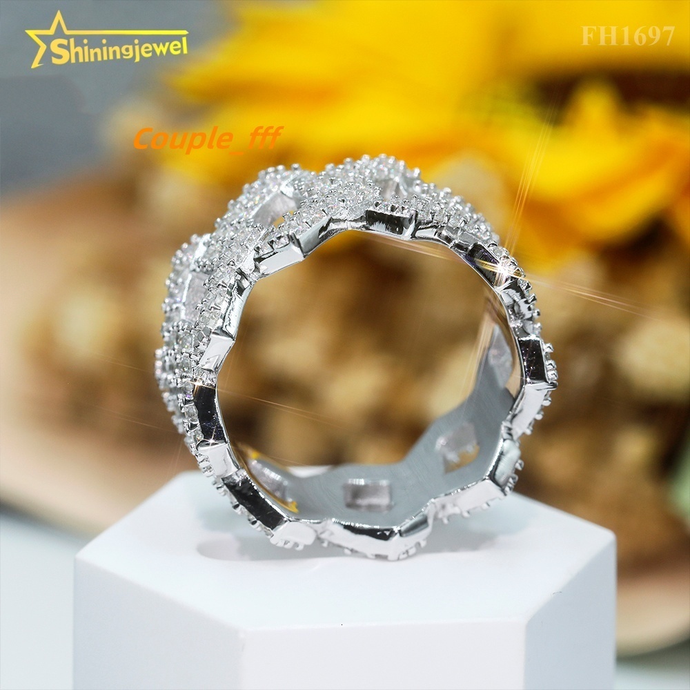 Iced Out Round Diamond Hip Hop Cuban Rings Solid Silver Men Engagement Ring Moissanite Diamond Ring