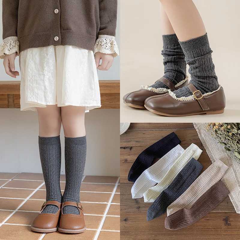 1 Pairs Retro Solid Color Linen Kids Socks Autumn Boys Girls Baby Knee High Long Socks Soft Cotton Warmth Children School Socks G251124