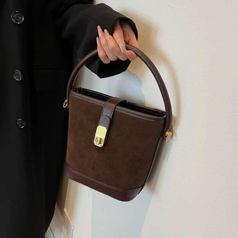 New Autumn Winter Retro Niche Design Suede Women S Fashion Casual Shoulder Crossbody Portable Bucket Bag Bag