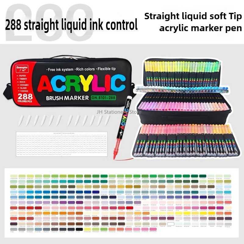 GuangNa 288/168 Colors Set Acrylic Paint Markers Brush Tip Paint For Rock Painting Festival Gift DIY Art Pens School Stationery G251124