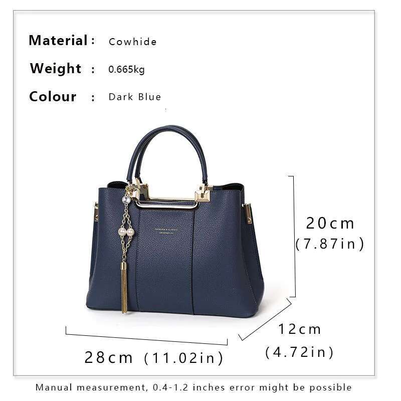 Aidrani Fashionable Women's Handbag In Blue Large Capacity Made Of High-Quality Cowhide And Equipped With Metal Tassels