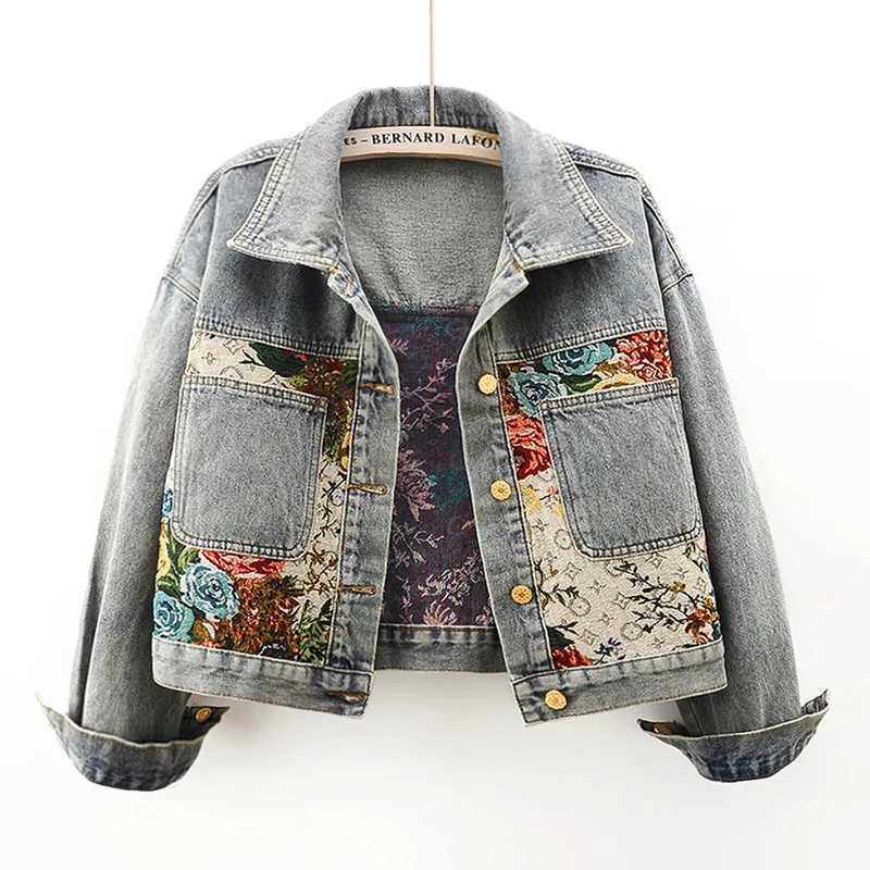 Spring Autumn New Womens Denim Jacket Fashion Ruffled Doll Collar Jacquard Long Sleeves Short Cowboy Coat Female J251124
