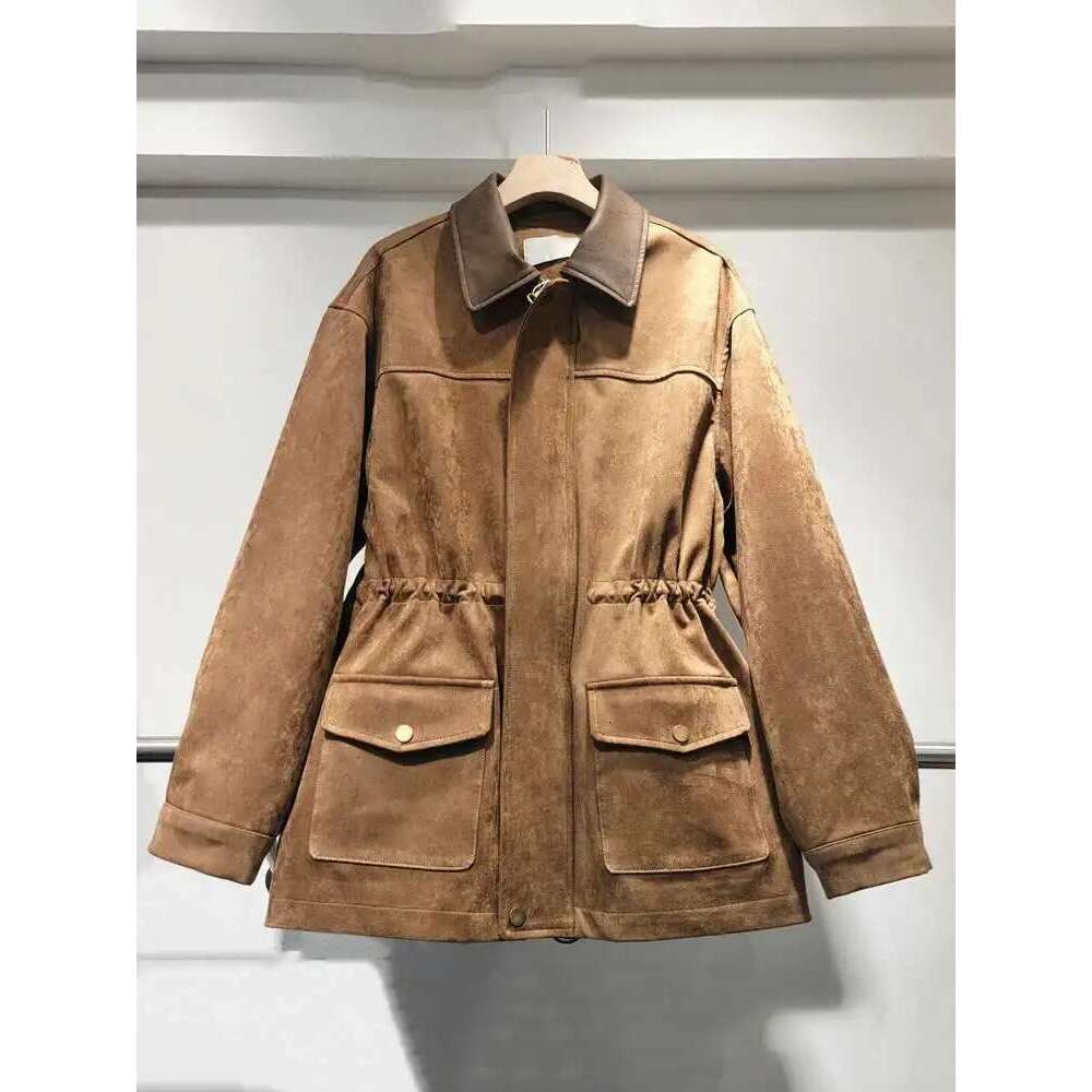 Designer Clothes DEAT Trendy Women's Elastic Waist Design Loose Coat Autumn Vintage Fashion Lapel Long Sleeve Zipper Jacket Female 33A1908