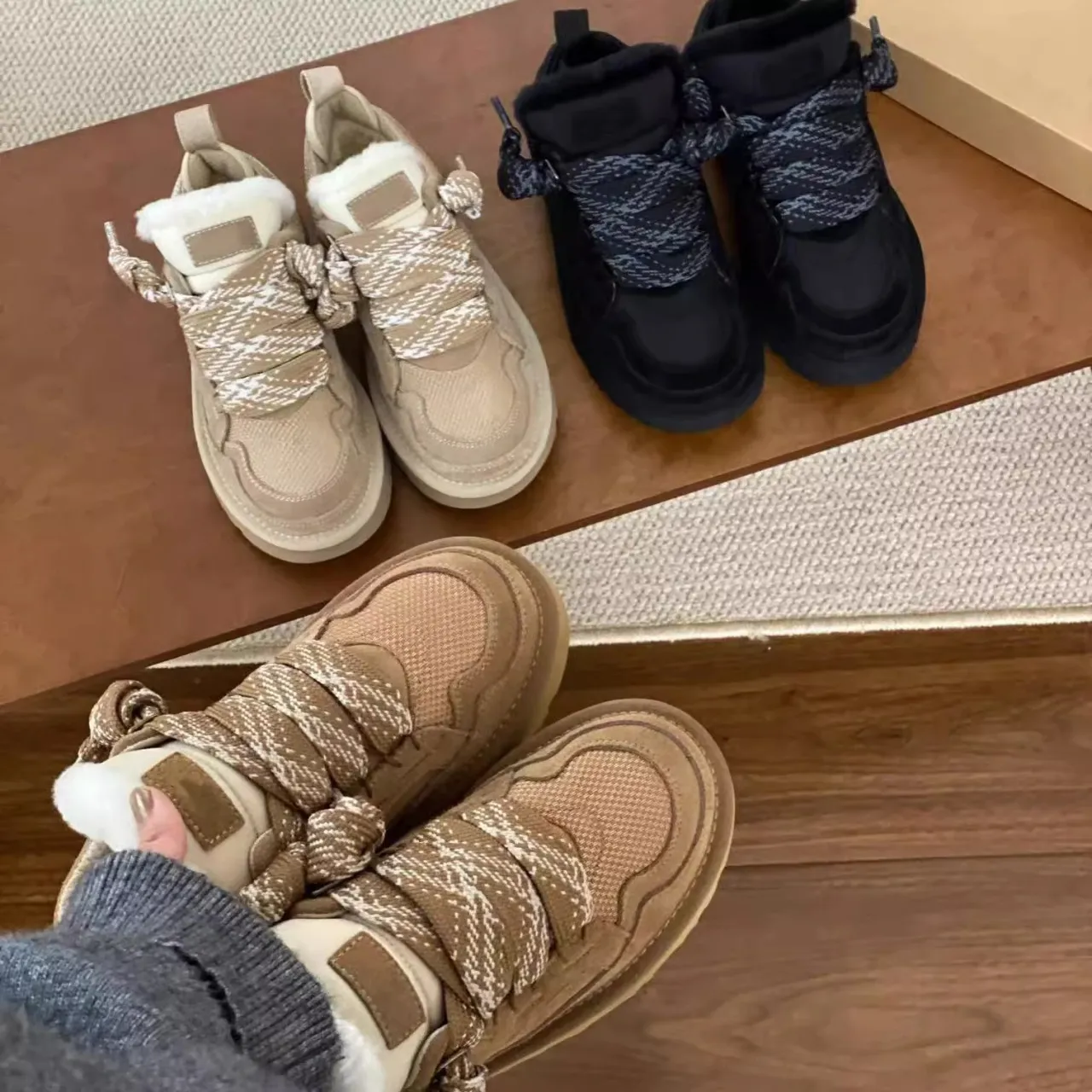 2025 hot selling classic winter casual shoes women's snow boots sheepskin sports casual boots anti slip cotton shoes plush shoes