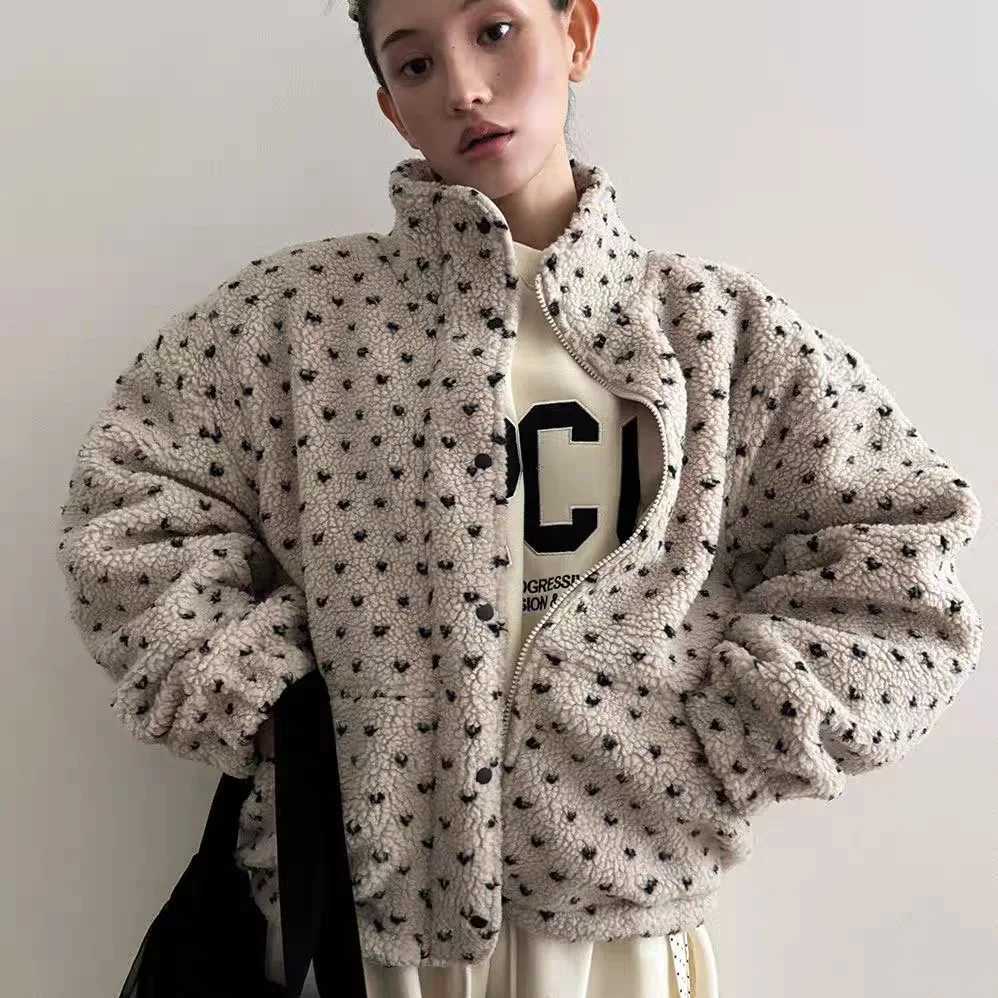 The New Winter Collection Features A Stand-up Collar Heart-shaped Polka Dot Warm Lambskin Jacket And A Fluffy Cotton Coat J251124