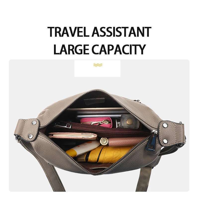 Top Cowhide Shoulder Women's Large Capacity Bucket Commuter Genuine Leather Crossbody Bag Fashion