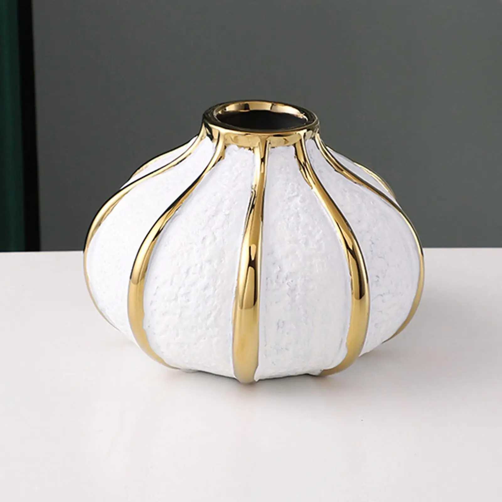 Light Luxury Vase Decoration Ceramic Vase White Gold Painted Ceramic Flower Pot Tabletop Vase For Wedding Dining Room C251124