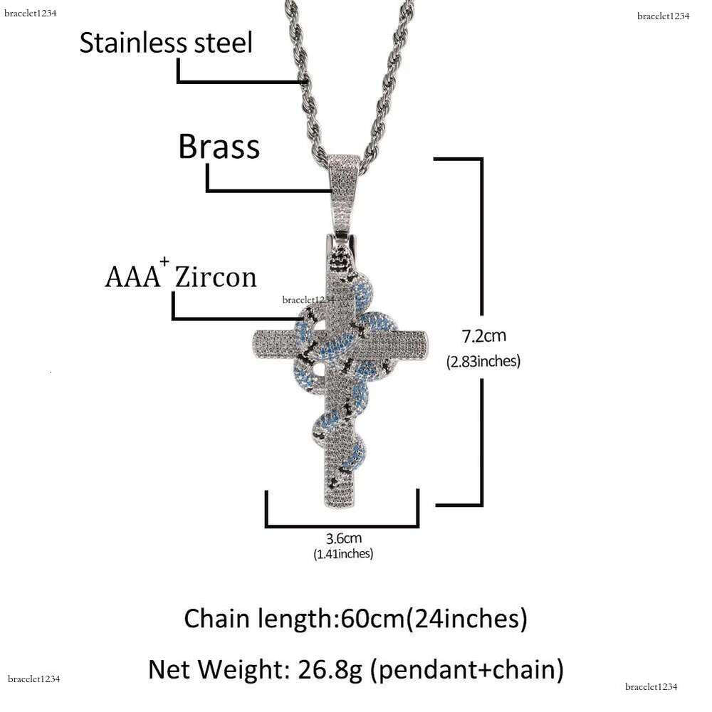Luxury designer Ice Out VVS Moissanite Cross Necklace Retro Snake Pendant Hip Hop Necklace Jewelry for Stylish Men Free shipping