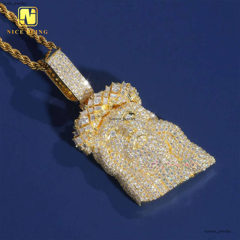 Ice out VVS Moissanite Full Iced Out Hui Shi Jesus Hip Hop 18k Gold Plated Custom Pendant 925 Silver Jewelry