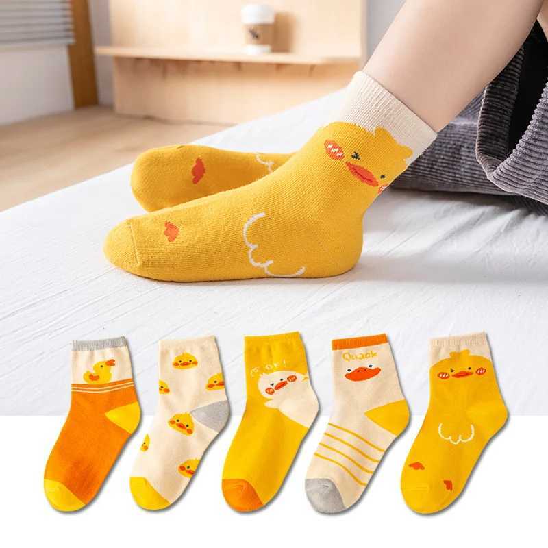 5 pairs of autumn and winter CHIldrens short SOCKS cute yellow duck breathable boys and girls mid tube SOCKS G251124