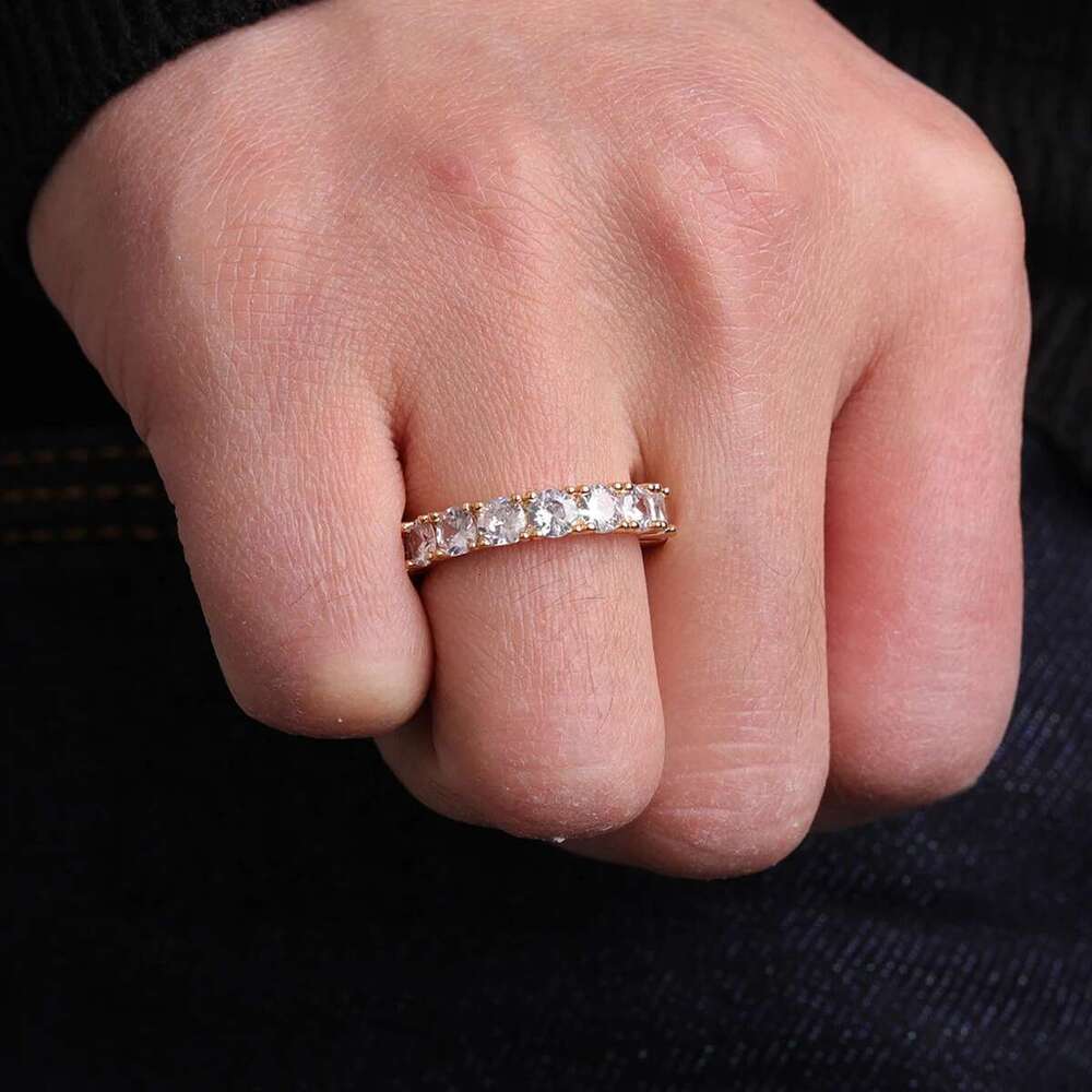 Drip Letter Ice Out Ring for Men Real Gold Plated Tennis Charm Hip Hop Jewelry Rock Street Fashion Style