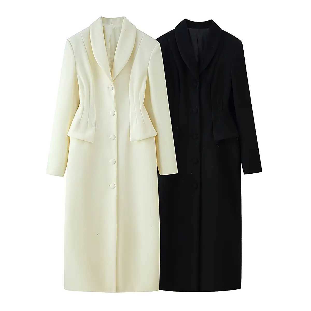 DiYiG WOMAN 2025 autumn new fashion lapel breasted long coat retro long sleeve waist coat Outerwear Mujer J251124