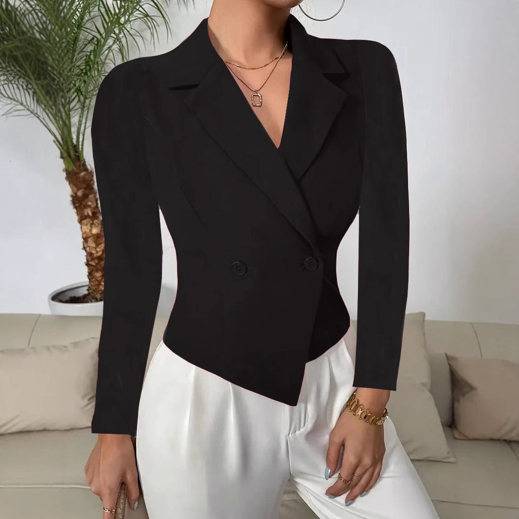 2024 autumn and winter design sense temperament short style solid color small suit jacket for women