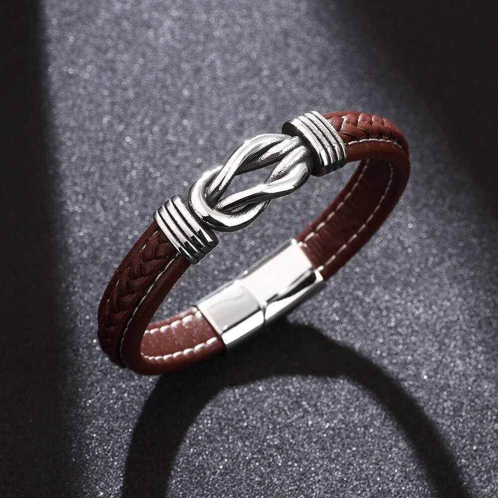 Leather titanium steel accessories, personalized punk style men's bracelet, genuine leather bracelet