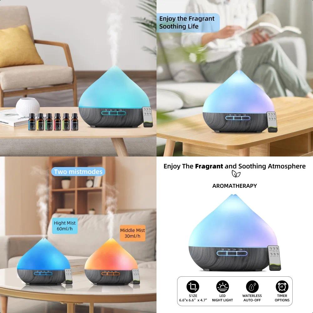Perfect for Bedroom Office 500ml Remote Control Aroma Diffuser, Humidifier Mood Light with 6 Premium Essential Oils