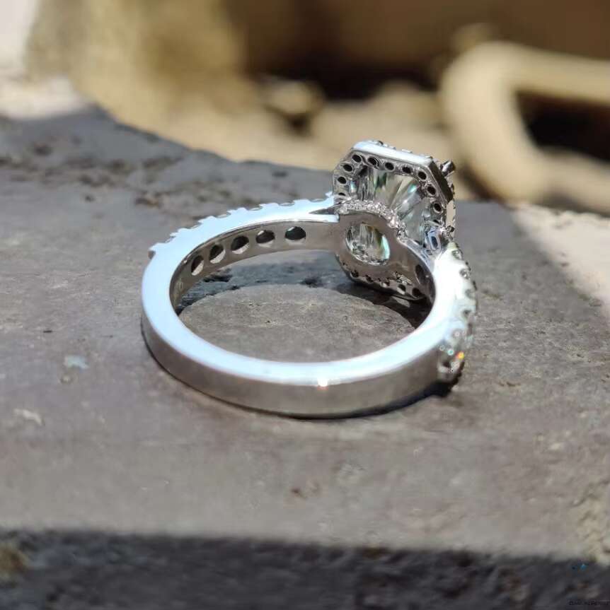 2.83 CTRadiant Cut Hidden Halo Pave Moissanite Engagement Ring 14k Gold