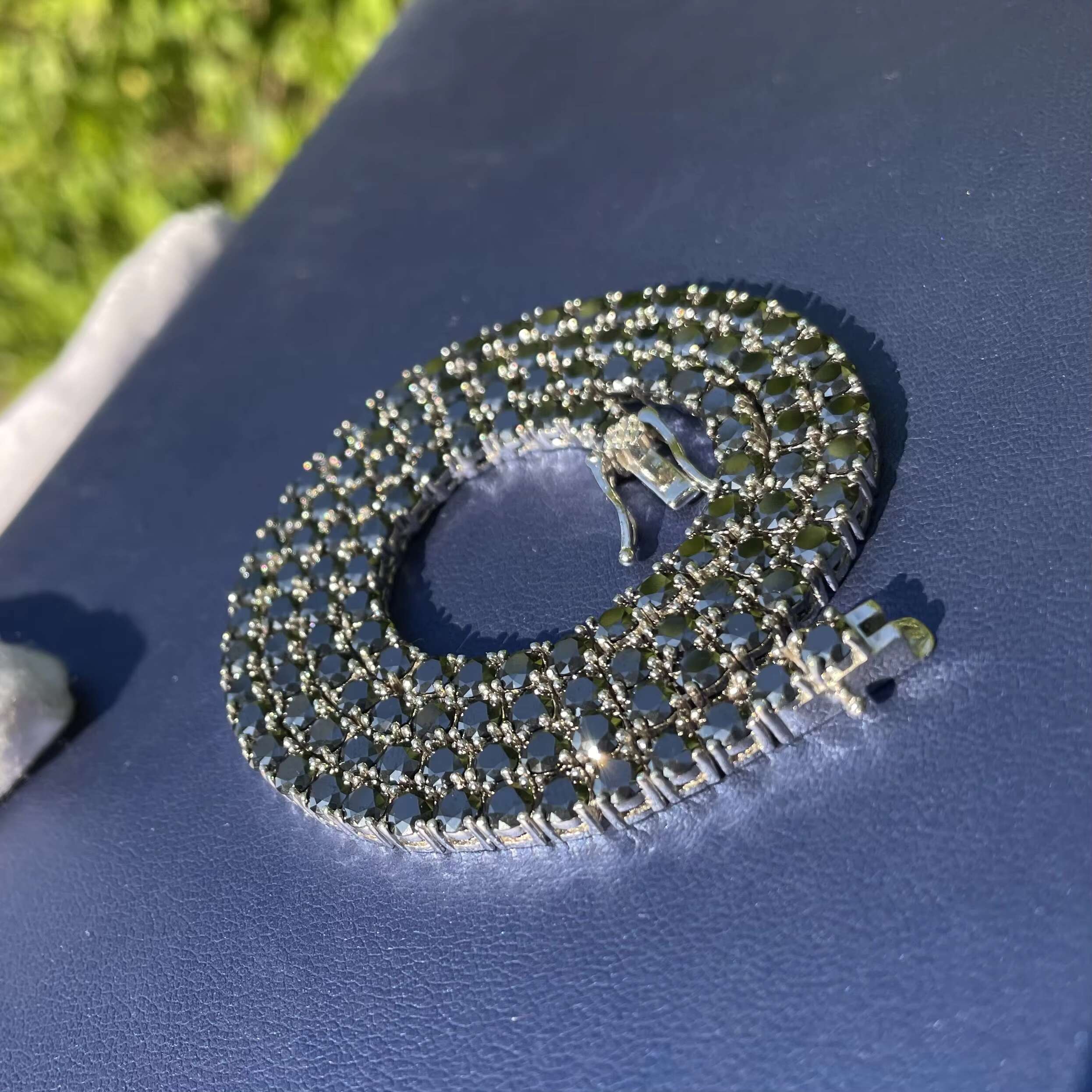 Fashion Chain Sterling Silver S925 Black VVS Moissanite Full Size Tennis Chain Iced Out Hip Hopchain