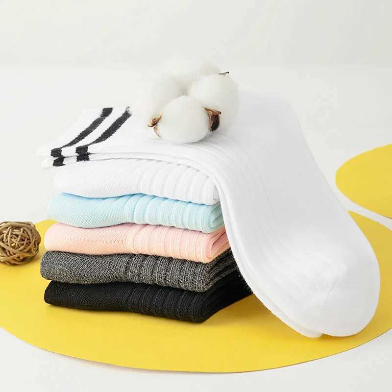 Kids Boys Girls Cotton Socks - Seamless Double Needle Ribbed 2-Stripe Teens Students All Season School Home Sports Socks G251124