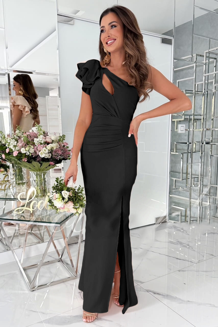 2025 New Summer Solid Color Simple and Sexy Off Shoulder Split Dress for Women