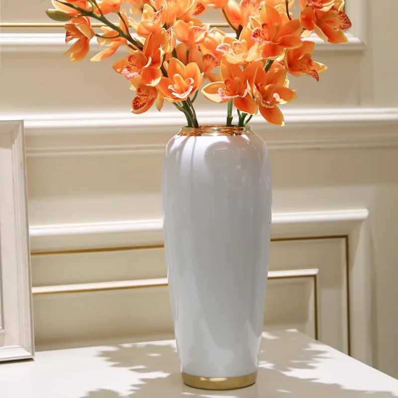 30cm/Nordic Light Luxury White Gold Plated Ceramic Vase Entrance Floral Arrangement Dried Plants Flower Arrangement Vase Liv C251124