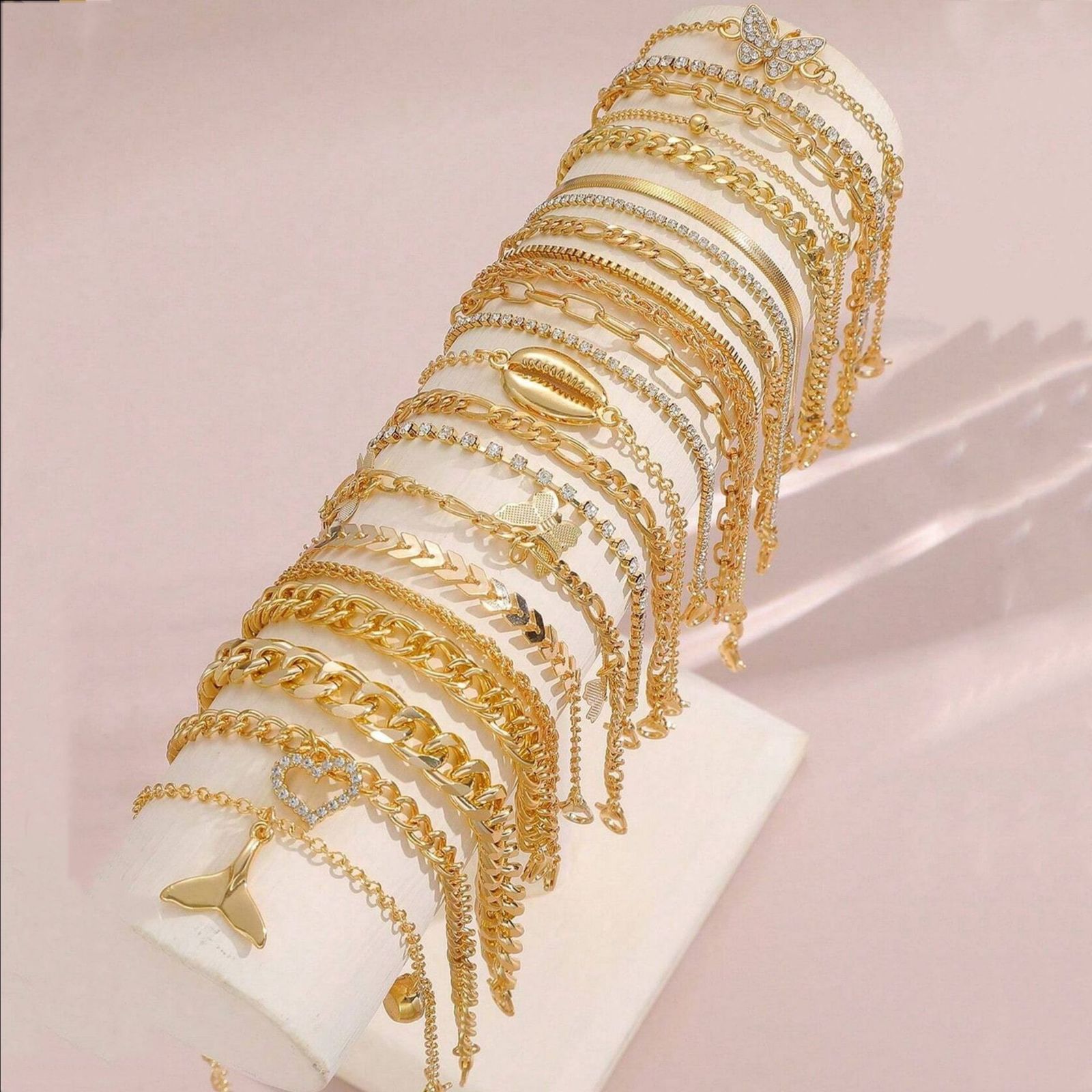 New Beach Style Love Butterfly Ball Chain Foot Chain Set 12 Piece Versatile Trendy Foot Accessories 250114