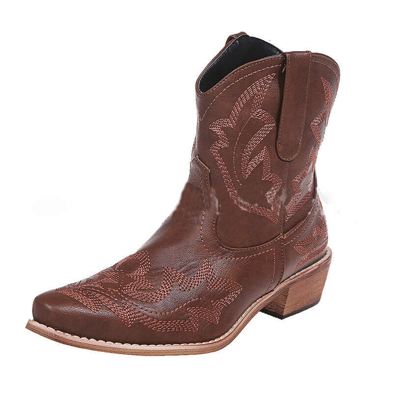 Faux mujer Embroidery botas Leather Cowboy Ankle for Women Wedge High Heel Snake Print Western Cowgirl Boots