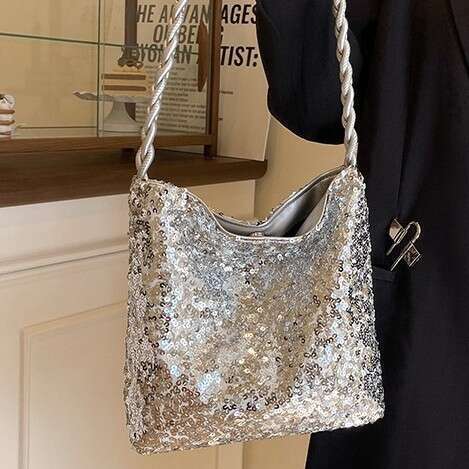 2025 Evening Package Spring New Glitter Decorative Fashion Single Shoulder Underarm Bucket Korean Edition Women's Bag