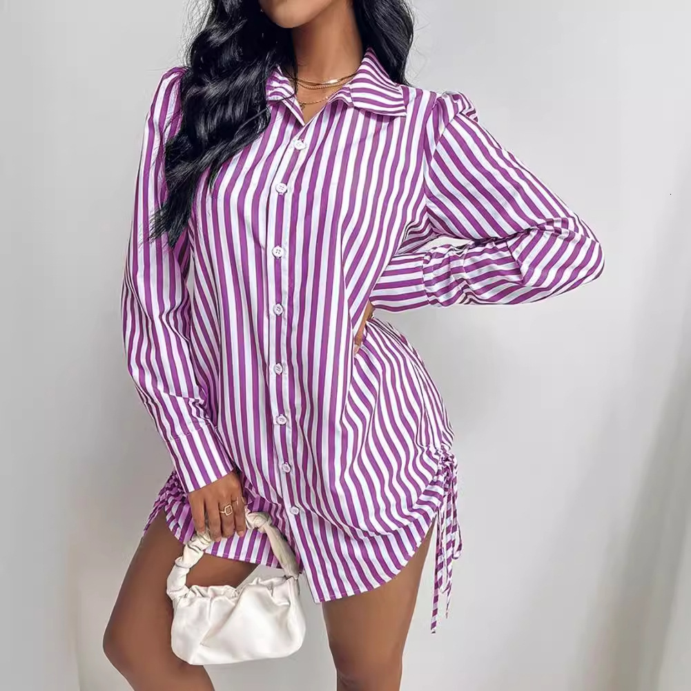 2024 Autumn Fashion Sexy Two Sided Drawstring Shirt Dress for Women