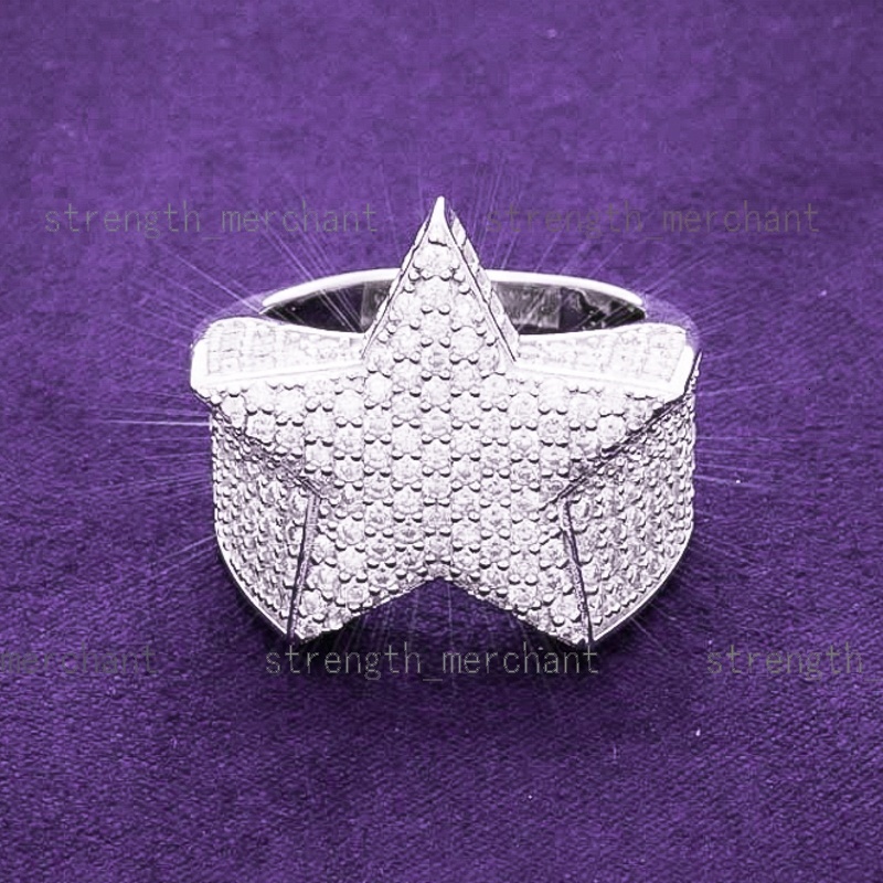 2024 Hip Hop Fine Jewelry Passd Diamond Tester 925 Sterling Silver Iced Out VVS Moissanite Cluster Star Ring for Men Women