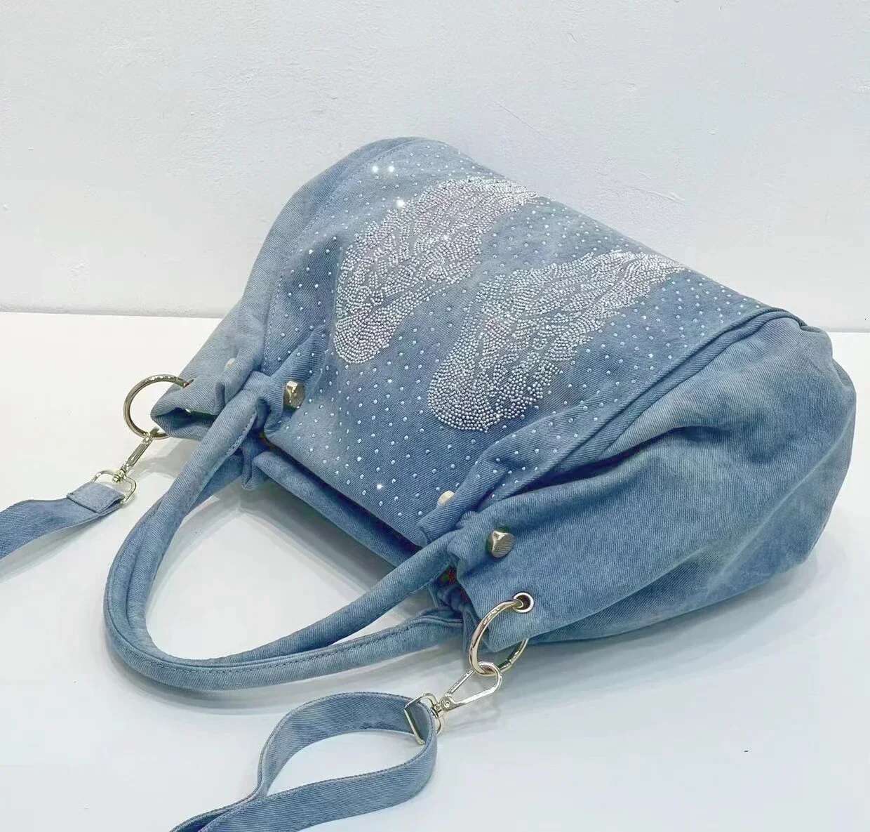 Fashion Denim Women Handbag With Crystal Dia Casual Jeans Tote Shoulder Crossbody Bag