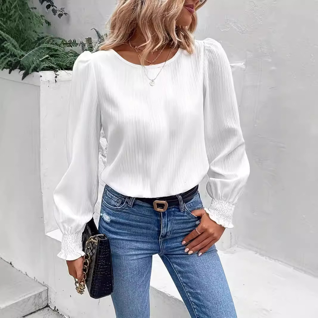 2023 autumn simple long sleeved solid color shirt for womens clothing