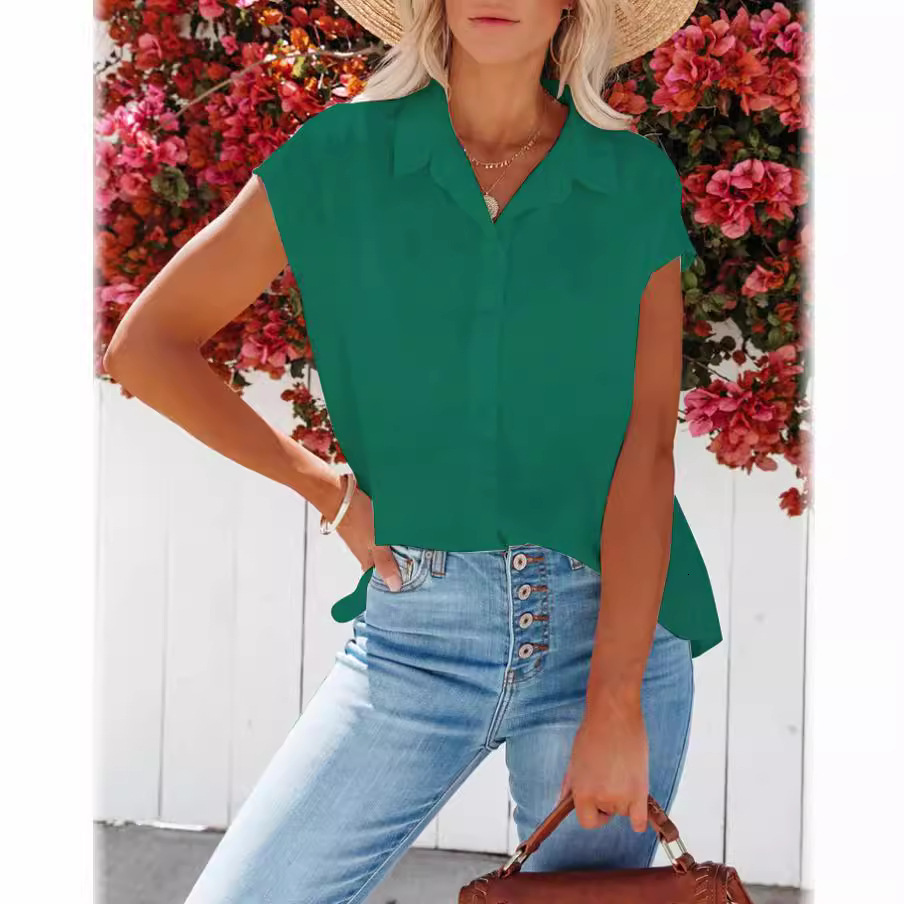 Womens shirt womens wear 2022 new top sleeveless V-neck solid womens shirt