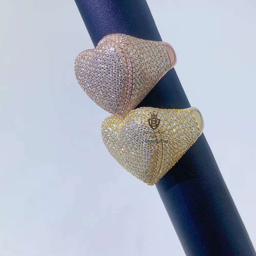 Fashion Fine Jewelry 925 Sterling Silver Heart Ring Iced Out Hip Hop Custom Silver Moissanite Ring
