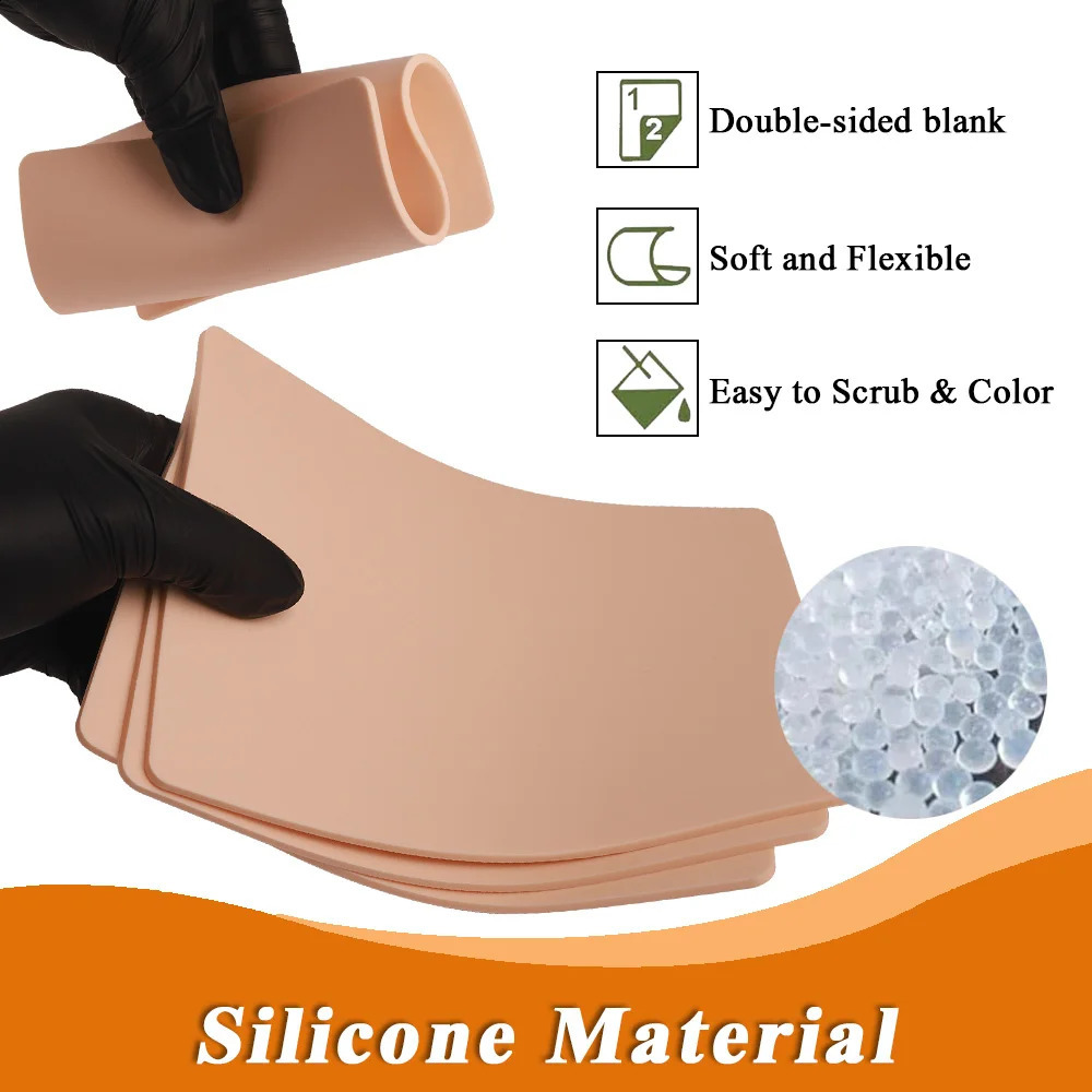 15/10/8/5/3/1pcs M Tattoo Practice Skin Double Sides Silicone Fake Skin Big Blank Tattoo Beginner Training Skins Accessories 250422
