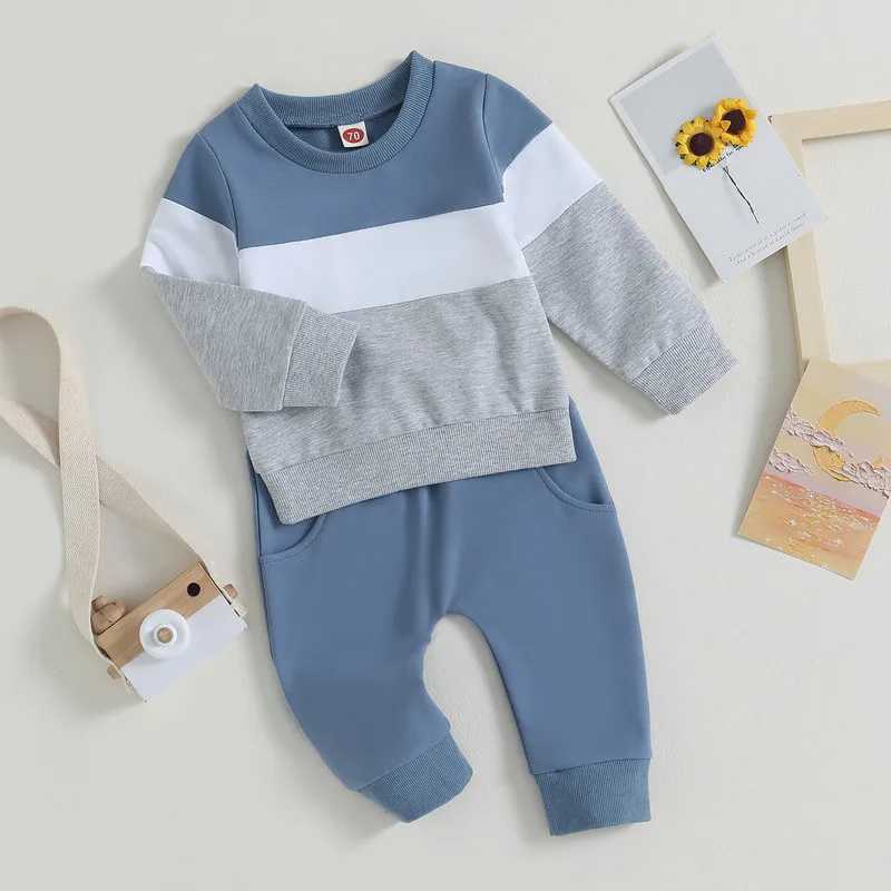 Clothing Sets Newborn Baby Boy Pant Sets Autumn Clothes 2 Piece Outfits Contrast Color Long Sleeve Sweatshirt and Elastic Pants Baby Items R250424