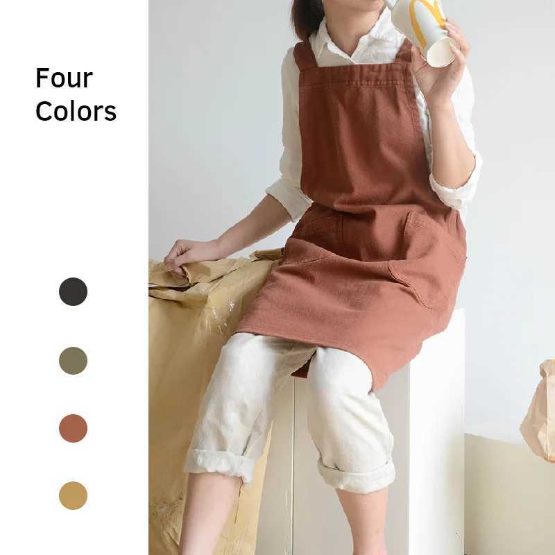 Brief Nordic Wind Pleated Skirt Cotton Linen Apron Women Girls Vintage Apron Gardening Works Cross Back Pinafore Dress C251124