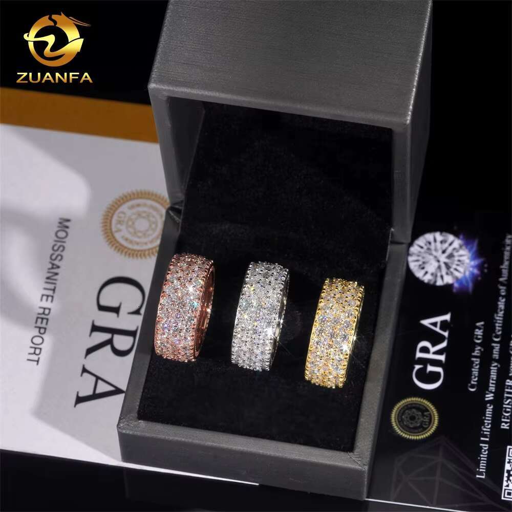 Wholesale Price Hip Hop Eternity Rings 925 Silver Iced Out Moissanite Diamond Ring for Men