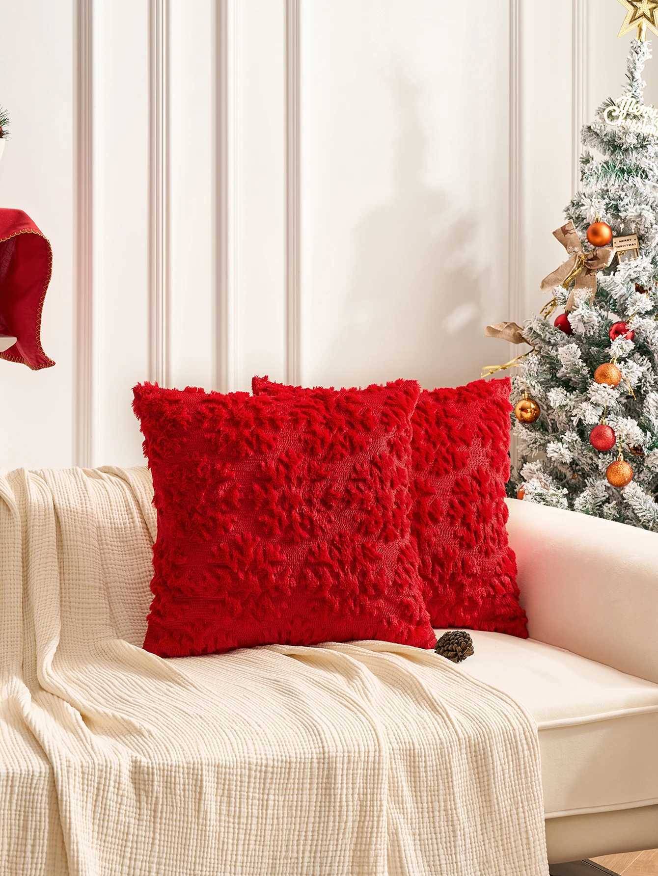 1pc Christmas Decorative Pillow Covers 16x16 Inch Set of 2 Soft Plush Faux Fur Jacquard Throw Pillows Pillowcases for Couch Sofa G251124