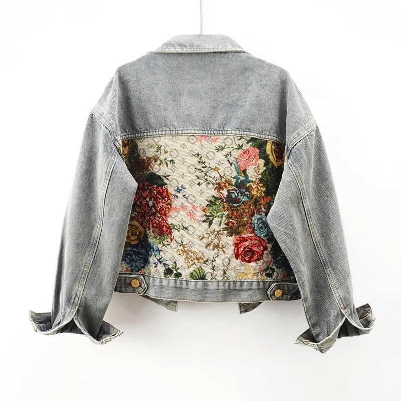 Spring Autumn New Womens Denim Jacket Fashion Ruffled Doll Collar Jacquard Long Sleeves Short Cowboy Coat Female J251124