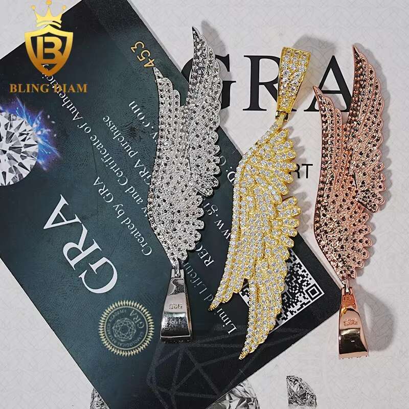 Wholesale Price Wing Pendant Hip Hop Fine Jewelry Vvs Moissanite Iced Out 925 Silver Charm Pendants