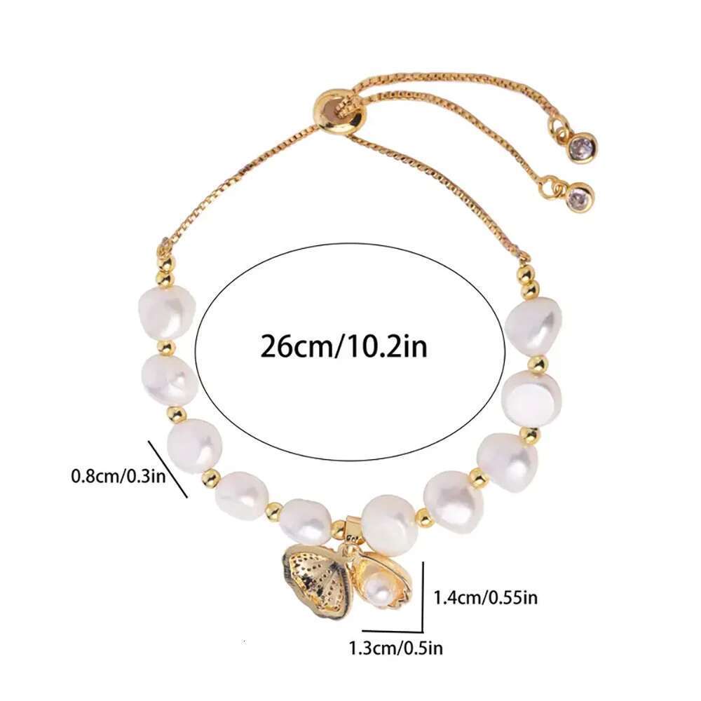 Sterling Sier Zircon Beach Shell Baroque Pearl Charm Bracelet for Women Bohemian Fashion European Jewelry US Stock