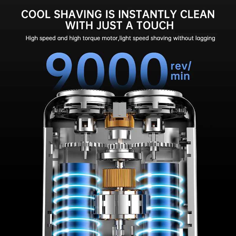 Mini Electric Shaver Dual Head Waterproof Type-C Rechargeable Shaver Travel Rotary Razor Mens Portable Hair Beard Trimmer Tool L2511241