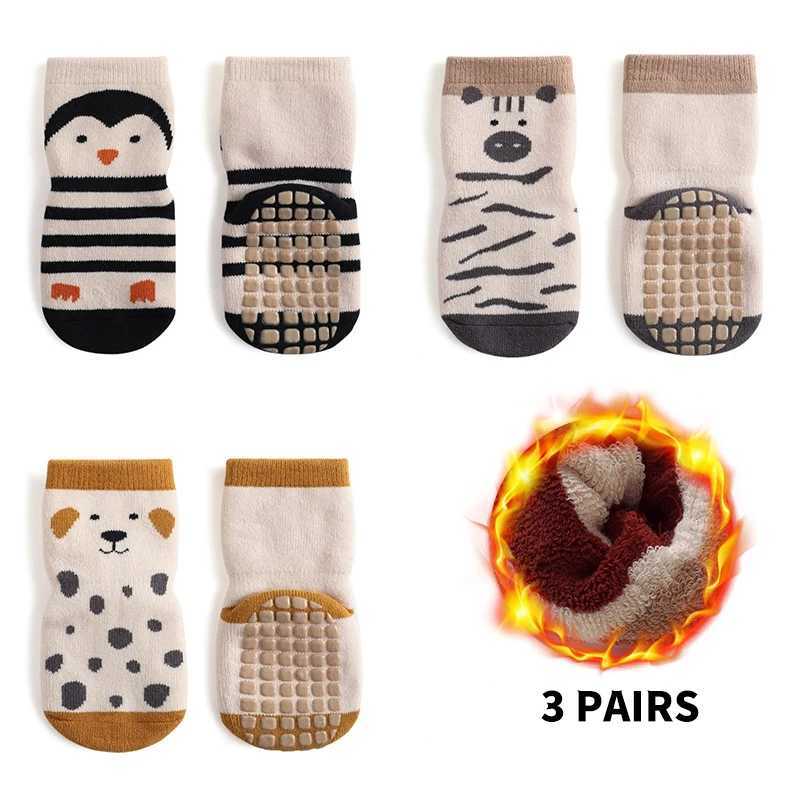3 Pairs Cute Animal Pattern Baby Ankle Socks Winter Autumn Thicken Warm Soft Skin-friendy Comfortable Anti-slip Design Socks G251124