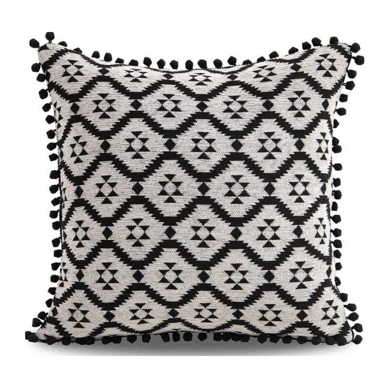 45x45cm Boho Throw Pillow Covers with Pompom Cute Black and White Modern Throw Pillows Case Aesthetic Textured Pillow Cover G251124