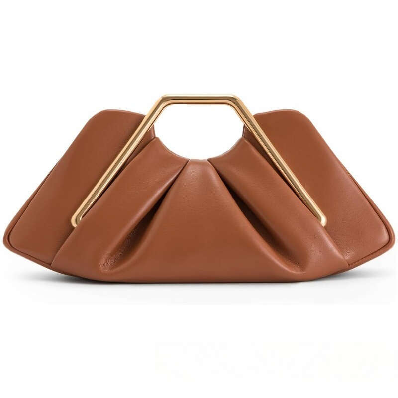 Women's Top-Grain Retro Cloud Handbag Golden-Tone Hardware & Detachable Strap, Pleated Zippered Evening Clutch/Wallet-Pouch /Beige/Black Large Lu