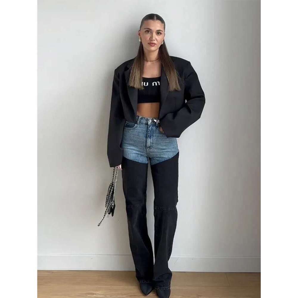 Fashion Y2k Patchwork Jeans For Women High Waist Zippers Button Pocket Straight Denim Pants 2025 Spring Summer Trousers Street